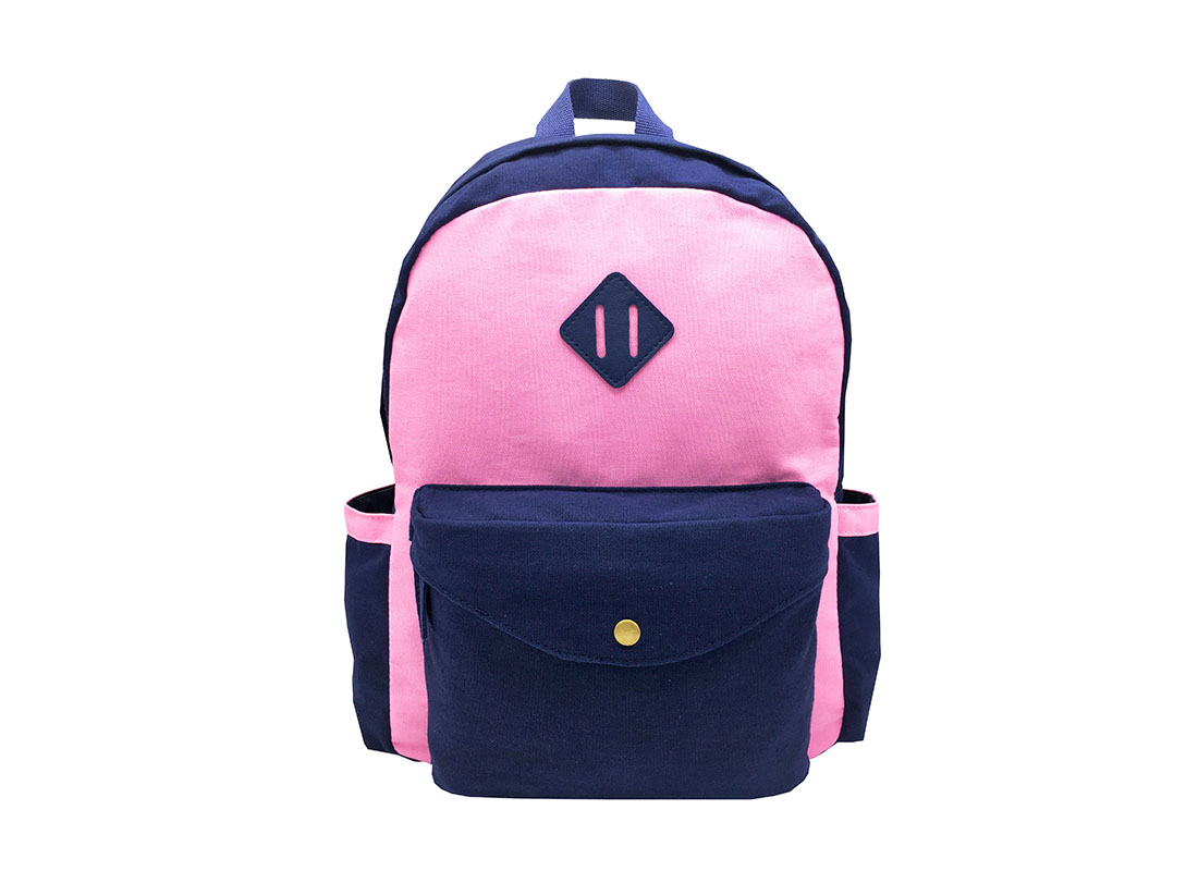 Canvas backpack in pink & dark blue