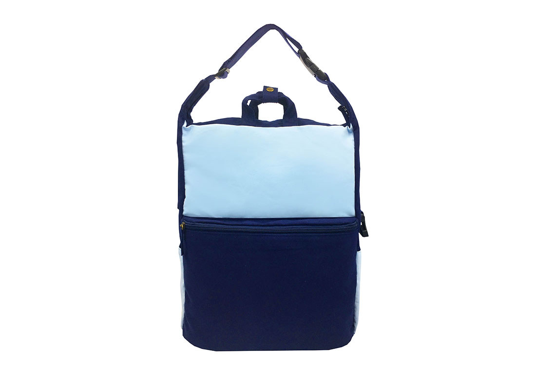Two way canvas backpack in light & dark blue front1