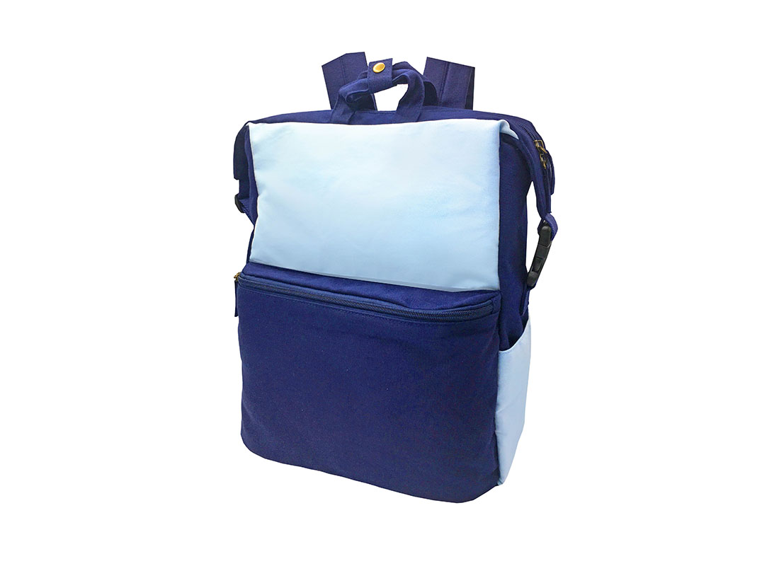 Two Way canvas backpack in light & dark blue - side1