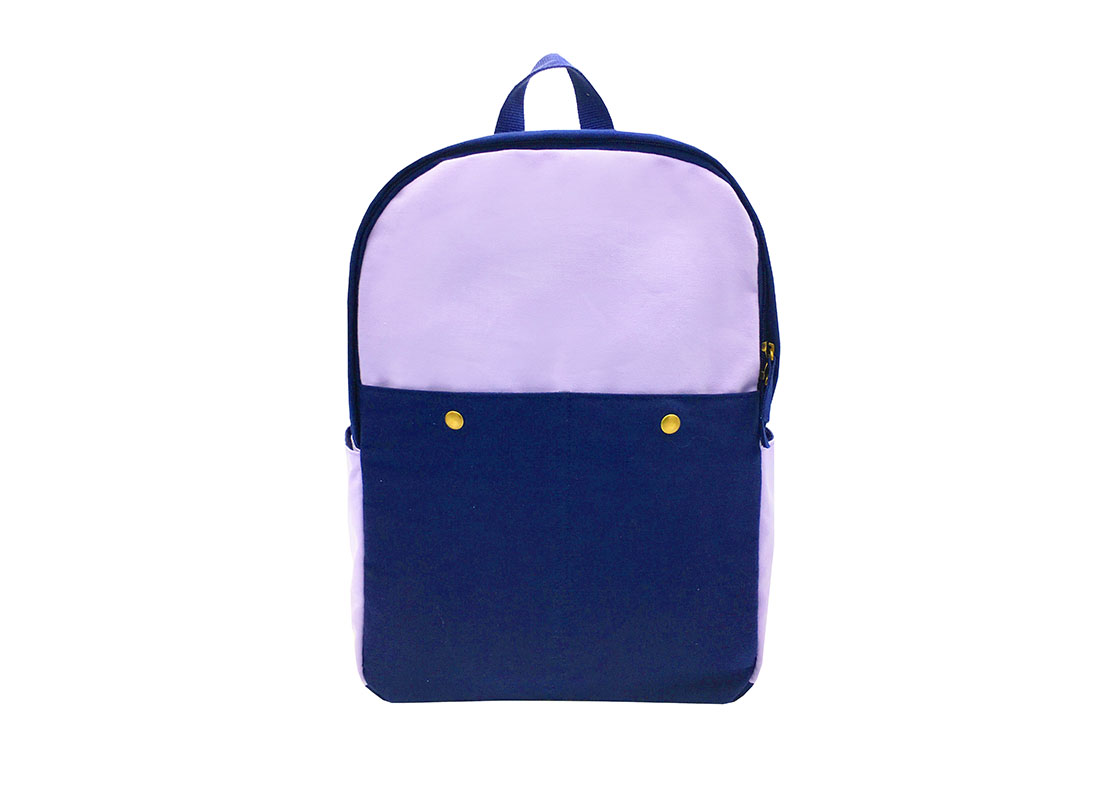 Canvas backpack in purple & blue front