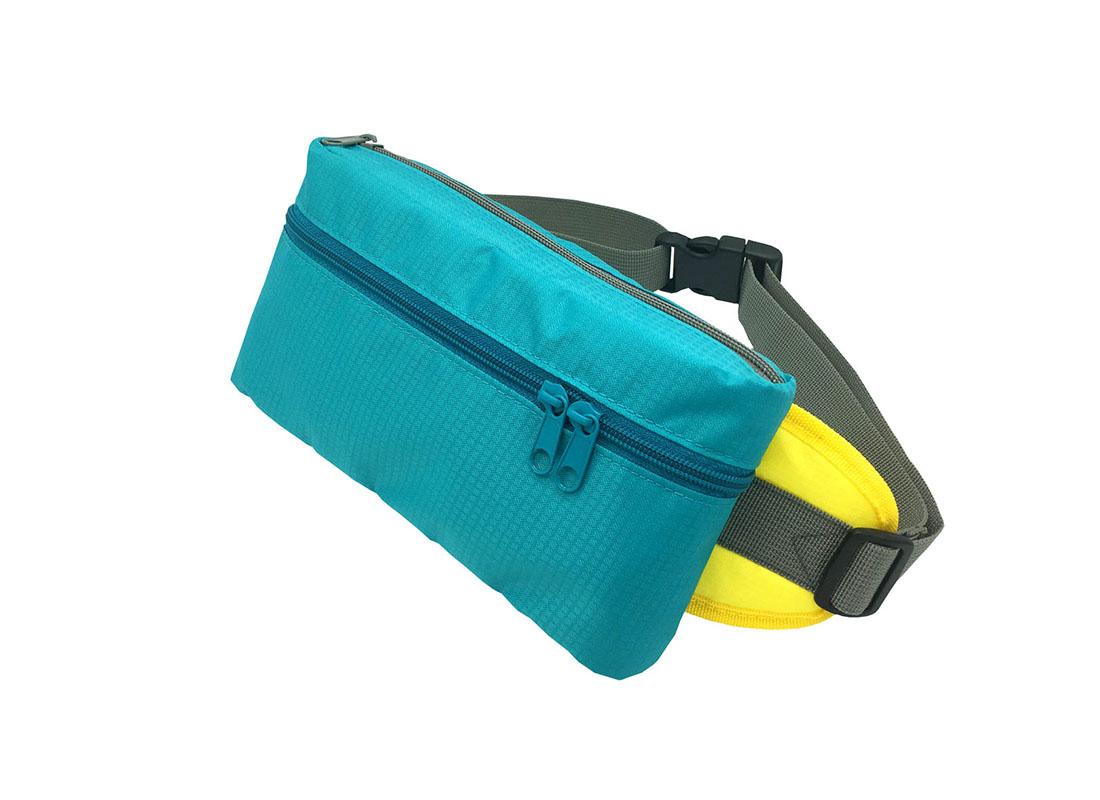 Rectangular shape waist bag in acqua side1