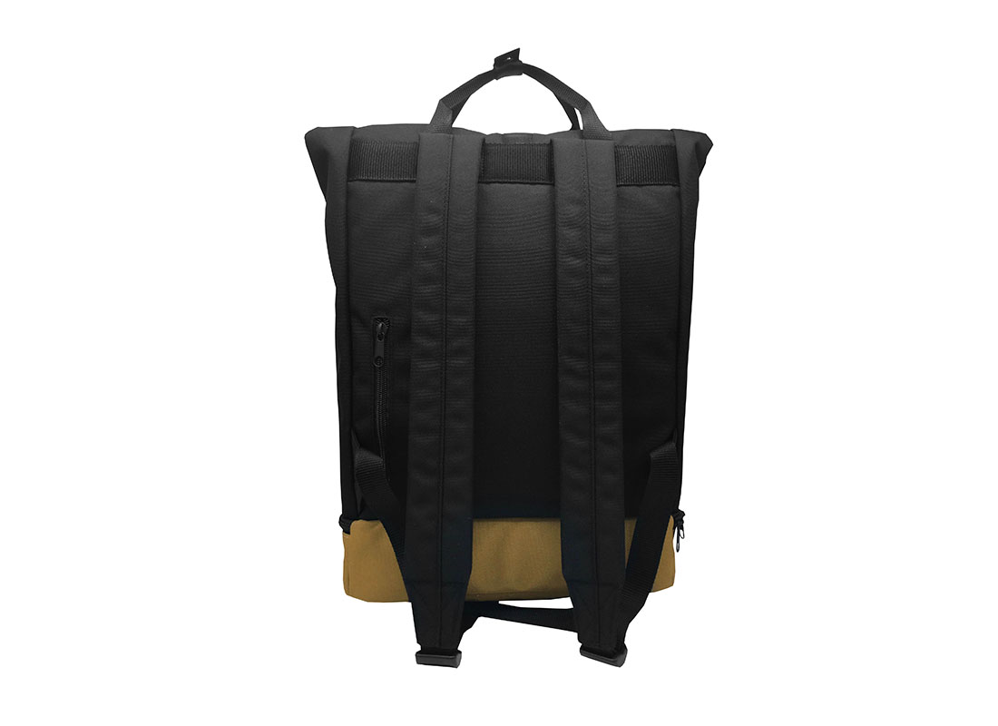 black roll top backpack back