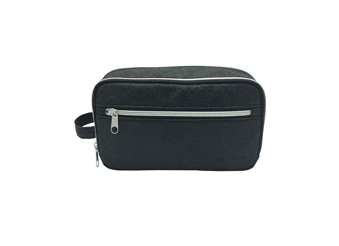 black shiny PU Cosmetic Bag front