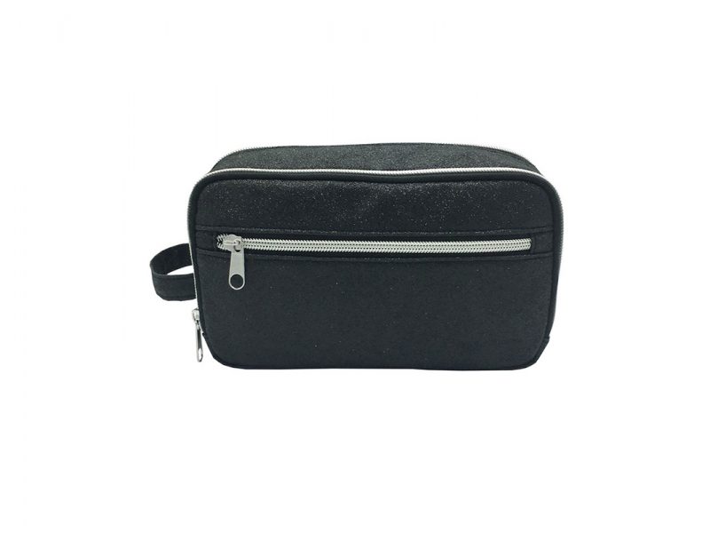 black shiny PU Cosmetic Bag front