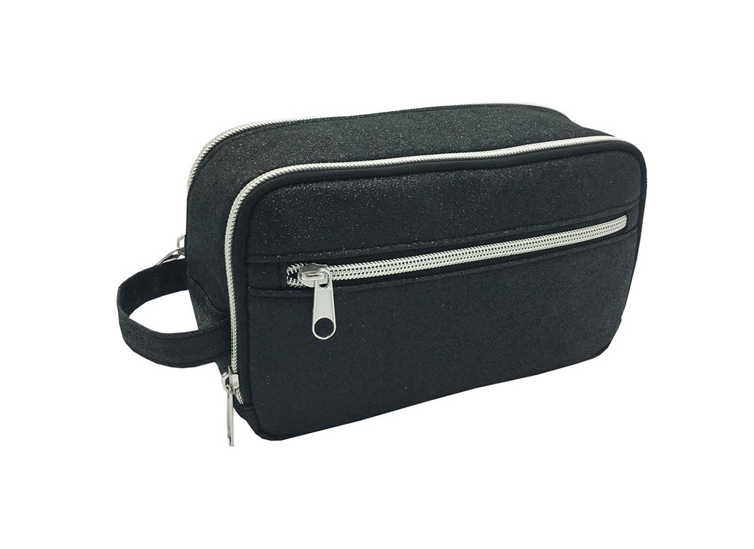 Black Shiny PU Cosmetic bag L side