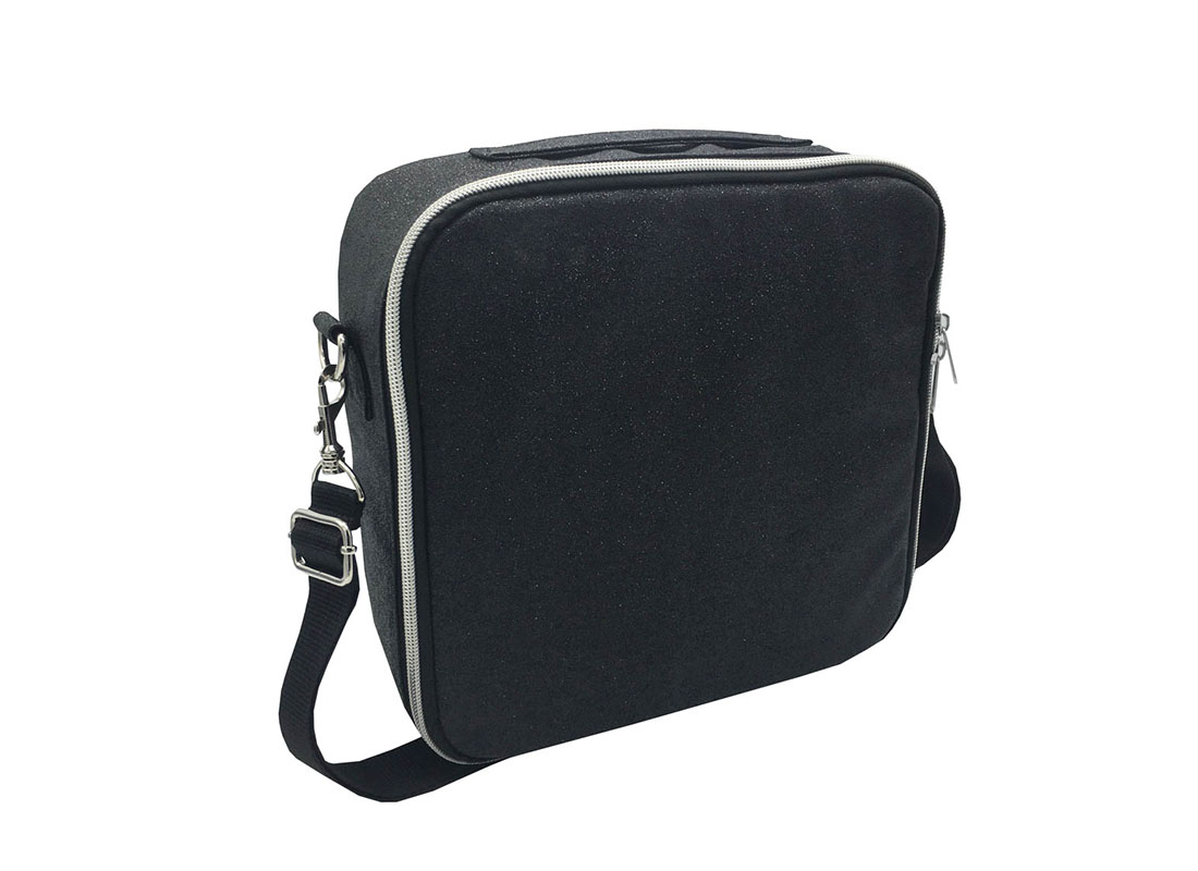 Flexible Interior Cosmetic Bag in Black Shiny PU L side