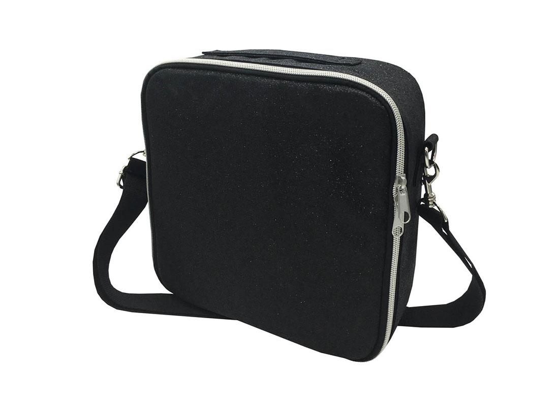 Flexible Interior Cosmetic Bag in Black Shiny PU R side