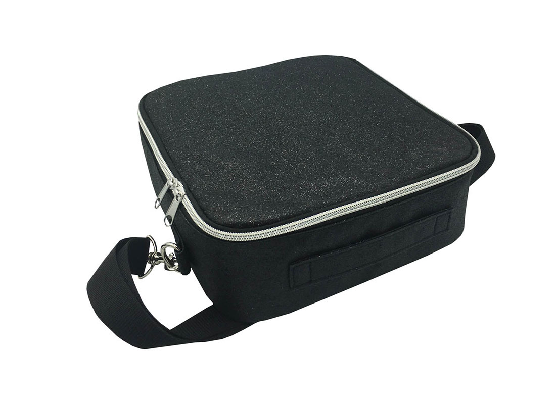 Flexible Interior Cosmetic Bag in Black Shiny PU Front Topview