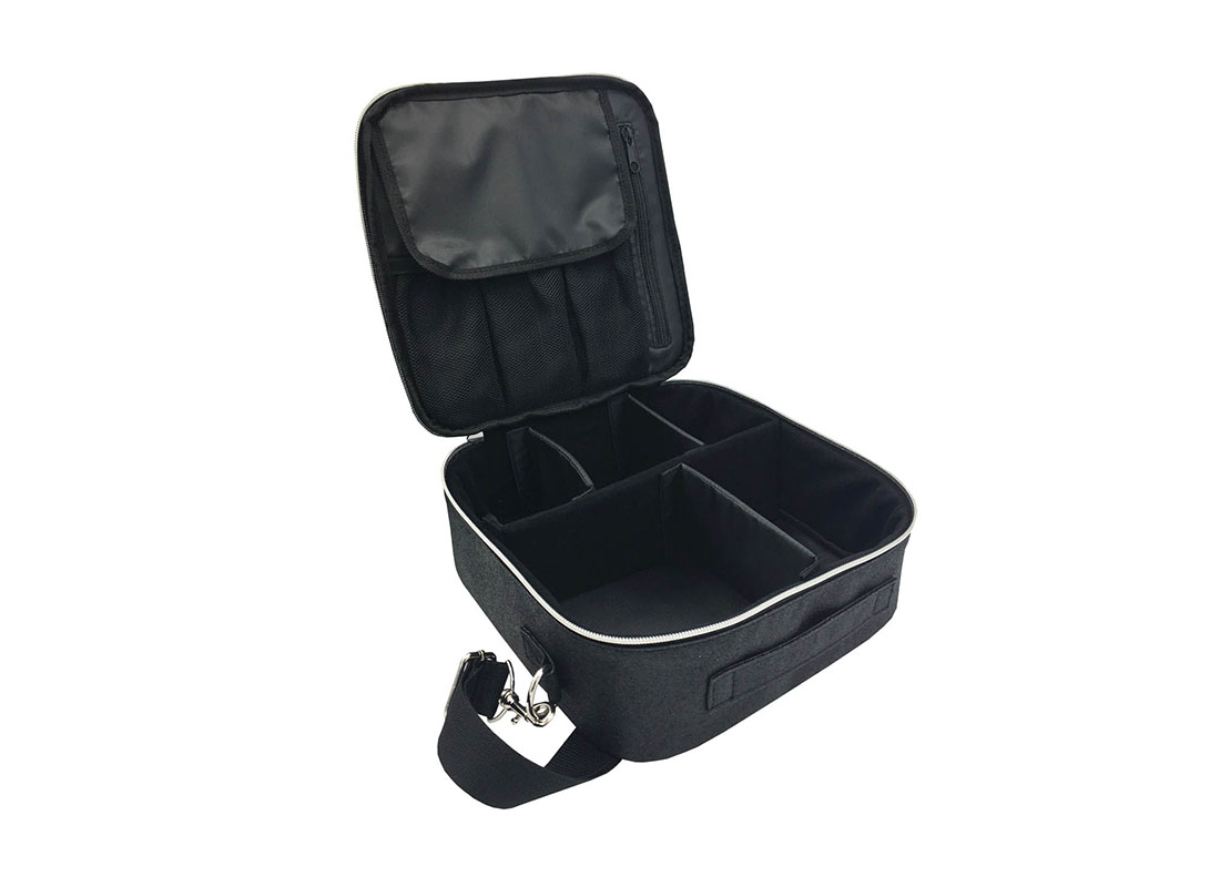 Flexible Interior Cosmetic Bag in Black Shiny PU Open