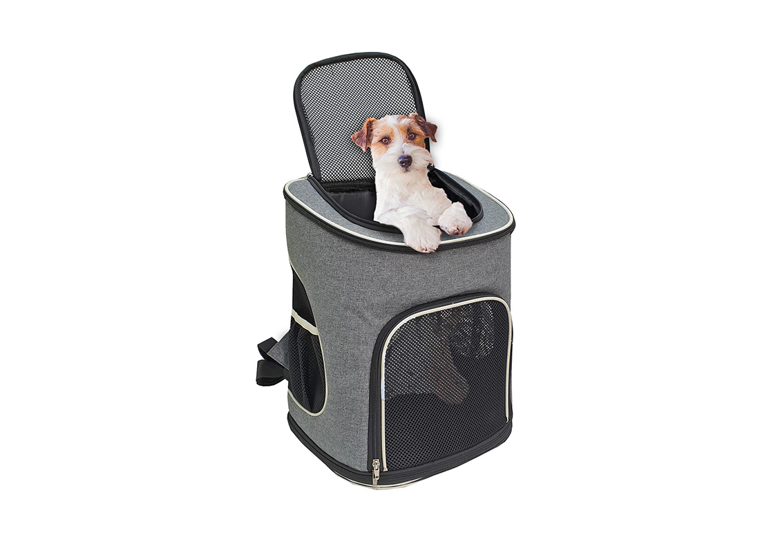 Pet Carrier Bag - 21008 - Grey - Open with Dog 1