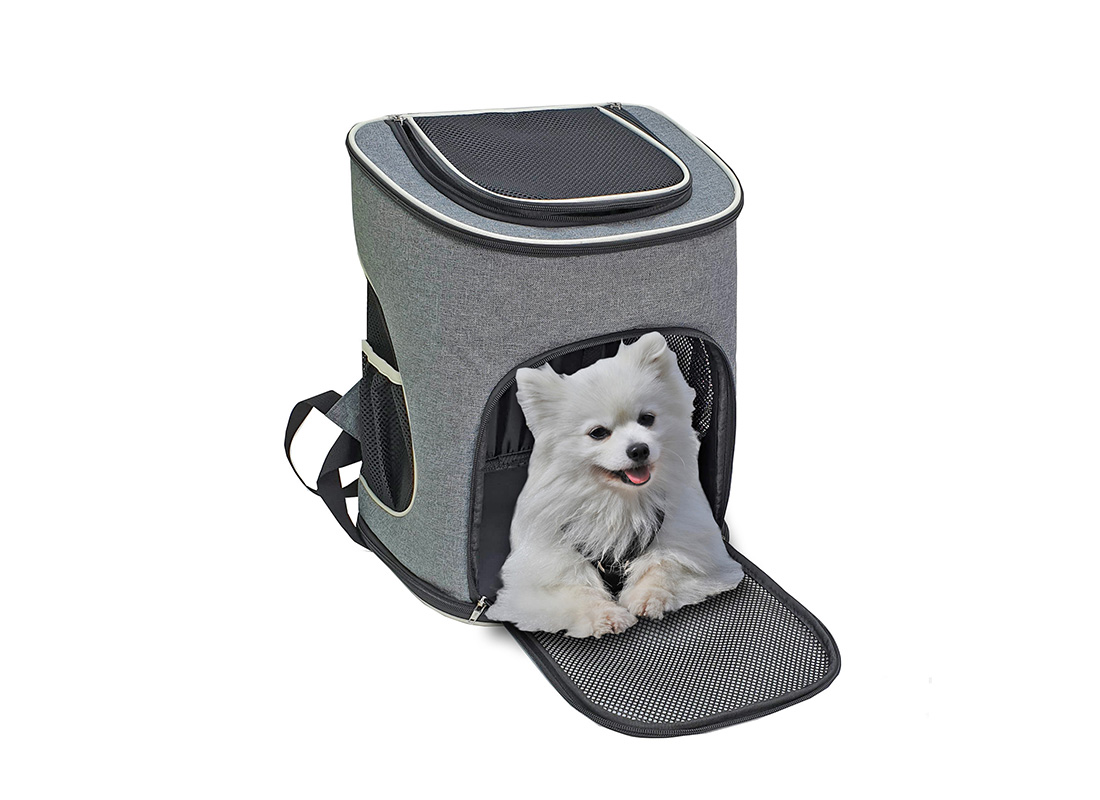 Pet Carrier Bag - 21008 - Grey - Open with Dog
